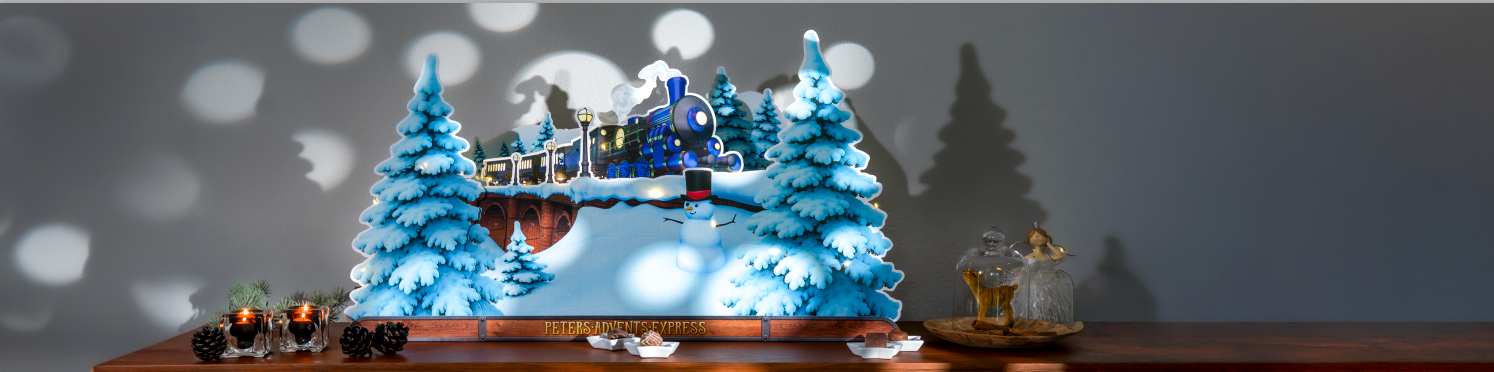 PETERS Adventskalender mit Dampflock und WInterlandschaft